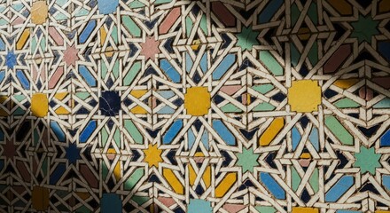 Close-up of colorful geometric patterned tiles with intricate design
