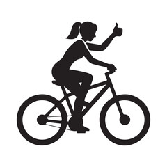 Silhouette of a woman riding a bicycle and giving a thumbs up