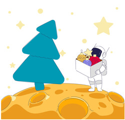 An Astronaut Joyfully Decorates a Colorful Christmas Tree on the Moons Surface This Holiday Season