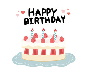 苺の誕生日ホールケーキ手描きのかわいいイラスト