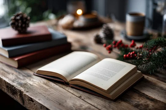 Rustic Christmas book mockup showing interior pages