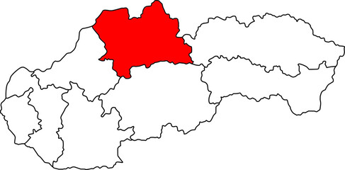 Detailed vector map of Slovakia highlighting Žilinský kraj, a Northwestern Slovakia territory centered on Žilina, known for its mountainous terrain, tourism, and significant automotive industry.