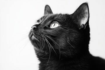 Obraz premium Black cat sitting isolated on white