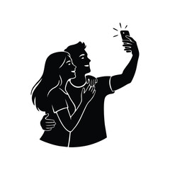 vector silhouette of a couple taking a selfie