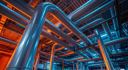 Intricate Network of Industrial Pipes and Tubes A Detailed Perspective of Manufacturing Infrastructure