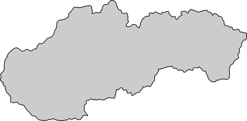 Obraz premium Grey silhouette vector map of Slovakia national boundary, presented as a solid color political template of the Central European country.