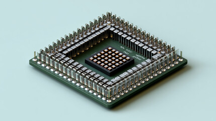 Detailed Isometric Computer Chip Package BGA Technology Rendering