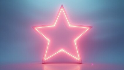 Obraz premium Shining neon star sign reflecting on glossy floor in minimal studio, with pink glow ambiance