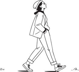 Obraz premium Casual Stroll A Graphic Illustration of a Person Walking in Simple Black and White