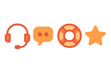 Orange flat design symbols for customer service, online support, help, and quality feedback