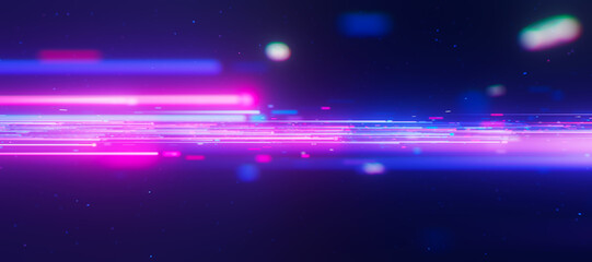 Inside Bigdata light speed data flow. Abstract digital data stream of quantum computing. Cyberspace of qubit trails. Modern tech information transmission.