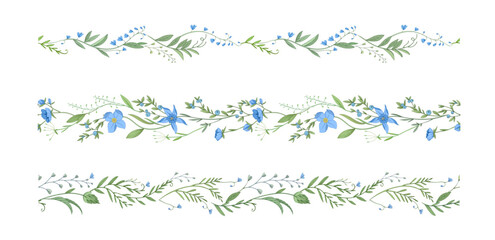 Botanical seamless horizontal border with detailed various foliage, intricate details and delicate forms. Elegant floral rustic design elements. Hand drawn vintage vector