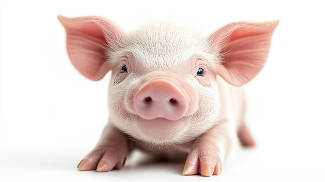 Happy young piglet isolated on white background