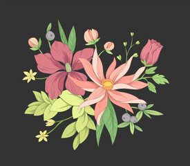 Botanic set of detailed various flowers and brunch. Luxury vintage floral collection for wedding invitation, wallpaper art or save the date card