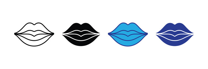 Collection of four stylized lips icons in different colors and styles, isolated on white background