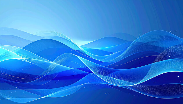 Abstract blue waves with sparkling particles and light gradients