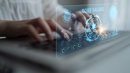 A concept of corporate core values and business ethics. These principles guide the company culture, mission, and vision for long term success. Motif © InfiniteFlow