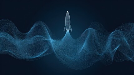 Futuristic Rocket Launching in Digital Space with Waves of Data and Light Effects
