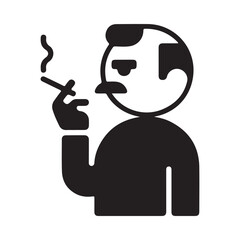 Stylized silhouette of a man with a mustache smoking a cigarette