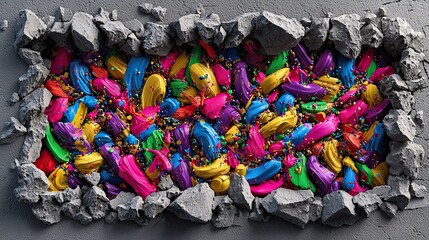 Fototapeta premium Colorful abstract composition with a textured wall opening and vibrant elements