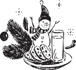 A Festive Snowman Surrounded by Delicious Cookies and Milk for Holiday Cheer and Joy