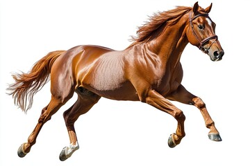 Obraz premium Red horse running gallop isolated on white background