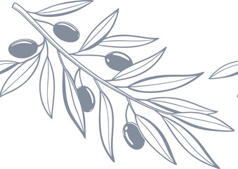 Seamless black olive branch pattern with elegant leaves for modern design projects. Stylish botanical illustration creates a natural and timeless look. Perfect for wallpaper, fabric, packaging, 