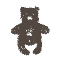 Abstract silhouette of a teddy bear with rough textured edges on a white background, minimal artistic design symbolizing childhood, comfort, nostalgia, and handmade creativity for modern decor