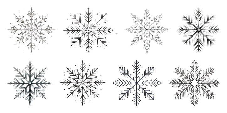PNG Intricate snowflake vector designs, transparent background