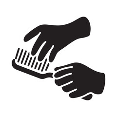 Black silhouette of hands wearing gloves cleaning with a brush