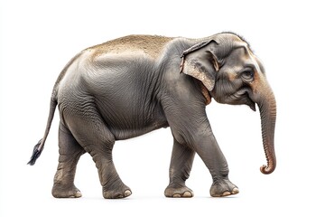 Fototapeta premium Side view of an Asian elephant walking isolated on white background.