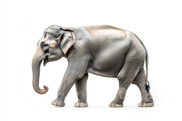 Obraz premium Side view of an Asian elephant walking isolated on white background.