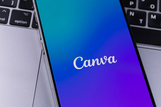 Canva logo mobile app on a screen smartphone iPhone closeup. Canva is an Australian multinational software company. Batumi, Georgia - September 3, 2025