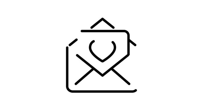 Envelope with heart seal icon animated using trim path with alpha channel. Represents love letters and heartfelt communication.