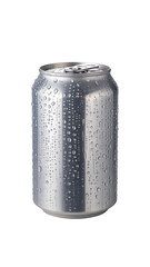 Cold aluminum soda can covered in water droplets isolated on white background
