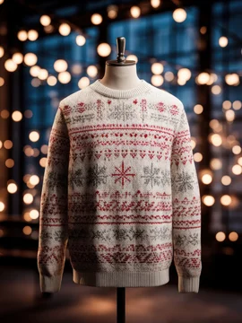 Mannequin wearing warm Christmas jumper in festive studio