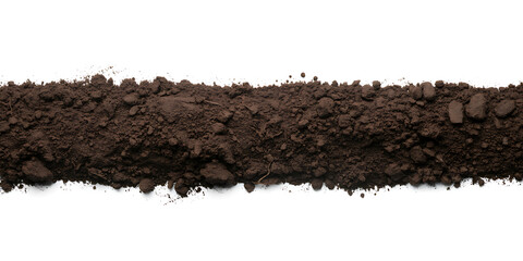 A pile of dark brown soil isolated on white background