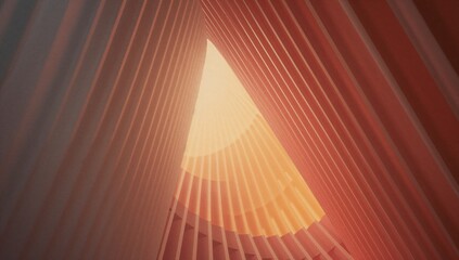 Revealing sculptural form unfolding in modern interior, with vertical slats and skylight