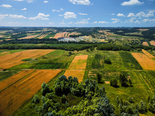 Agriculture fields on a summer day - Aerial view
