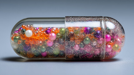 Transparent Multivitamin Supplement Capsule Close-Up - Healthcare and Wellness Concept