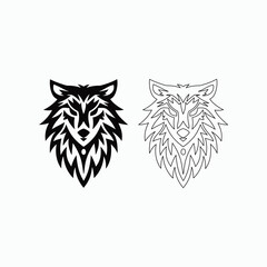 Decorative wolf head vector set in tribal outline style