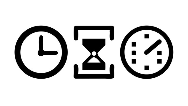 Vector art of time management concept clock, hourglass, and watch icons representing the importance of punctuality, deadlines, and efficient scheduling for productivity
