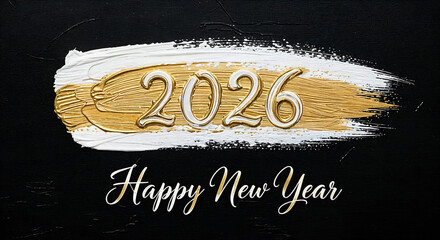 Happy new year 2026 text with golden numbers on a textured background