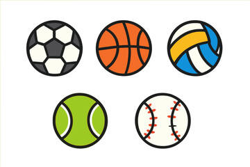 Fototapeta premium Collection of five essential sports balls for soccer basketball volleyball tennis and baseball
