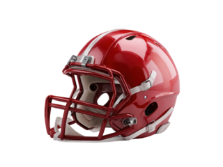 Shiny red football helmet with white stripe and face mask image, Isolated, Png Transparent Background