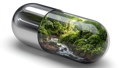 Pill with nature interior concept medical and environmental themes
