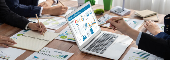 Computer software for website traffic analytics data on computer screen. Concept of SEO search...