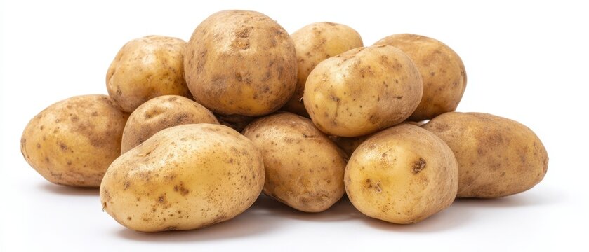 The Potatoes Arranged in a Fresh Organic Pile on White Background - Powered by Adobe