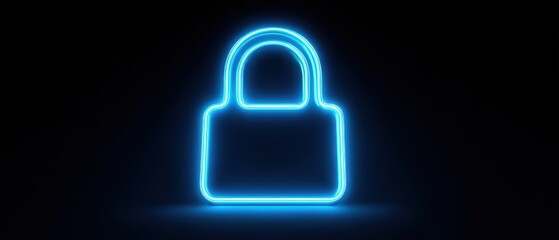 The neon padlock symbolizing digital security and data protection on a dark background
