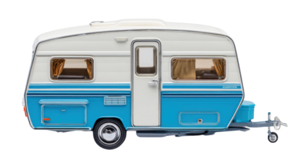 Modern Travel Caravan Trailer on white Background for Camping, Road Trip and Adventure Concepts